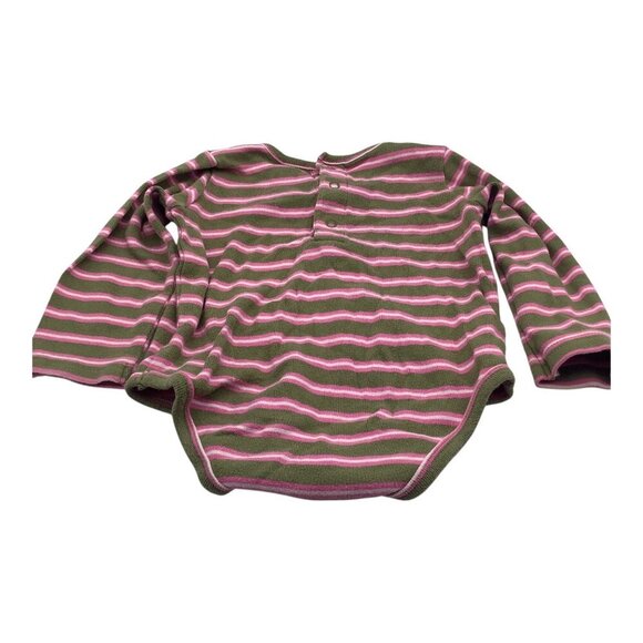 Little Me Bodysuit Baby Girl Size 18M Green & Pink Striped Long Sleeve Crew Neck - Picture 9 of 9